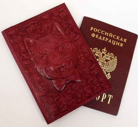 Обложка для паспорта "Хипстер Вест" кожа (3D) цвет бордо