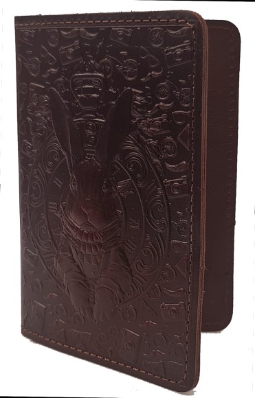 Обложка для паспорта "Хипстер Кролик" (натуральная кожа) коричневый