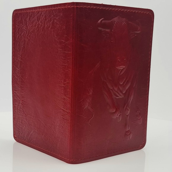 Обложка для паспорта "Бык" (Телец) натуральная кожа (красный)