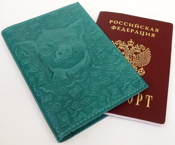 Обложка для паспорта "Хипстер Поросёнок" кожа (3D) цвет бирюза